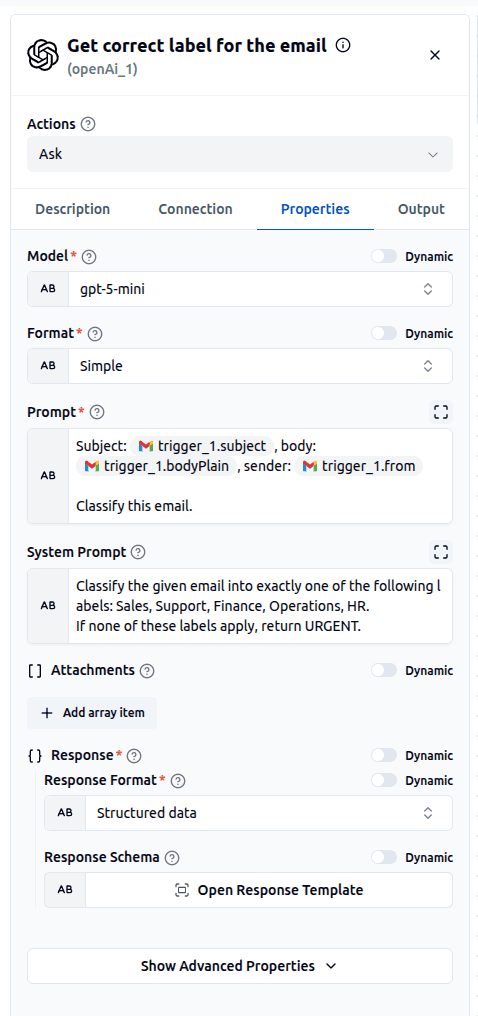 OpenAI properties configuration
