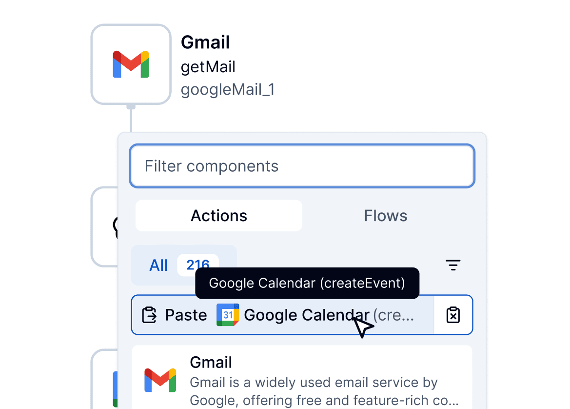 Paste node interaction in ByteChef visual workflow builder