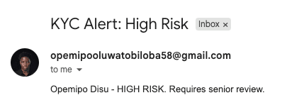 Administrator email notification showing low risk approval