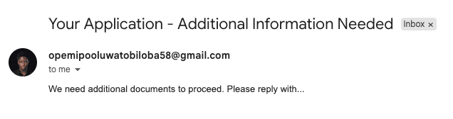 User email showing application approval notification