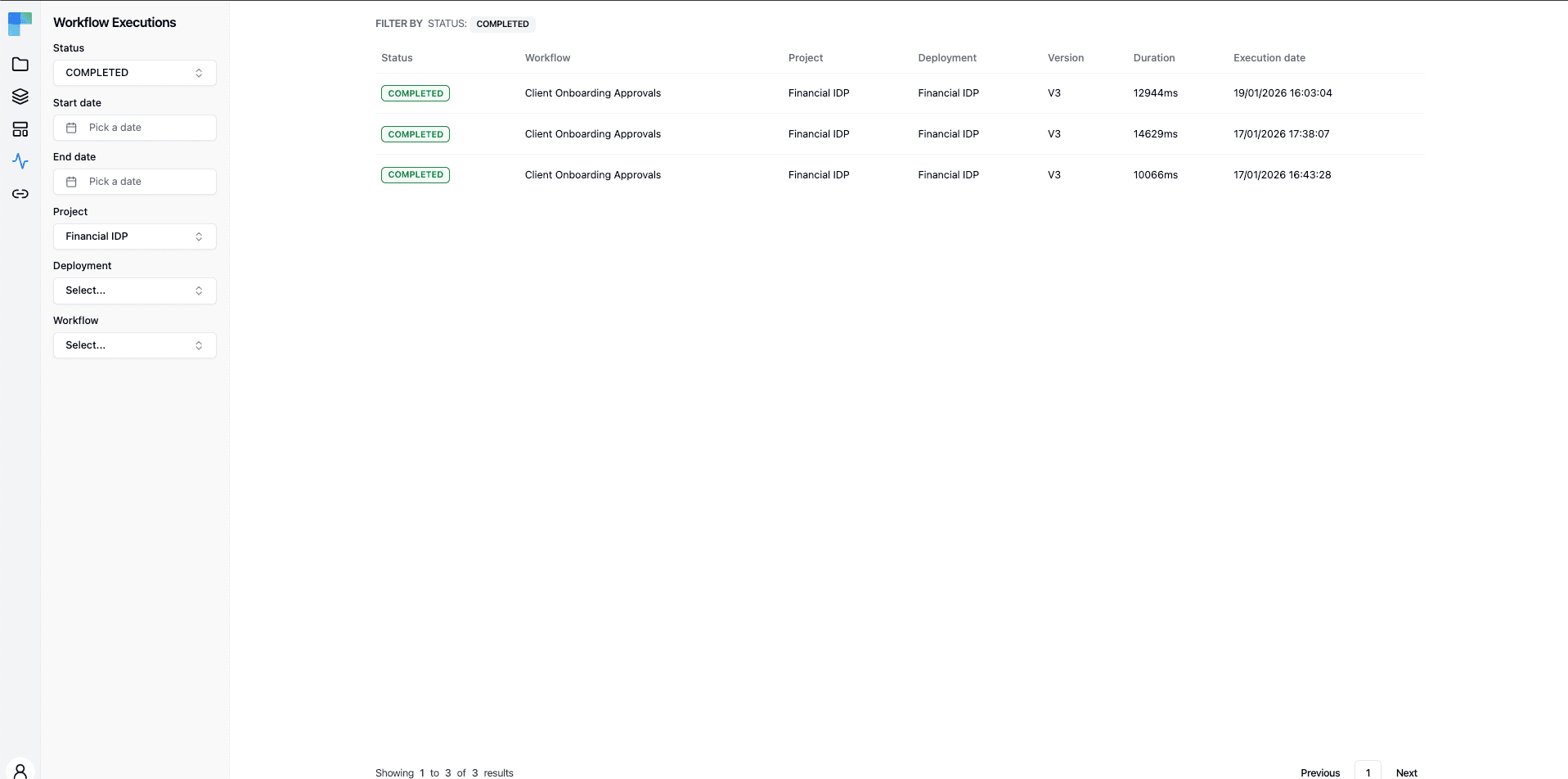 ByteChef dashboard showing workflow execution history and status