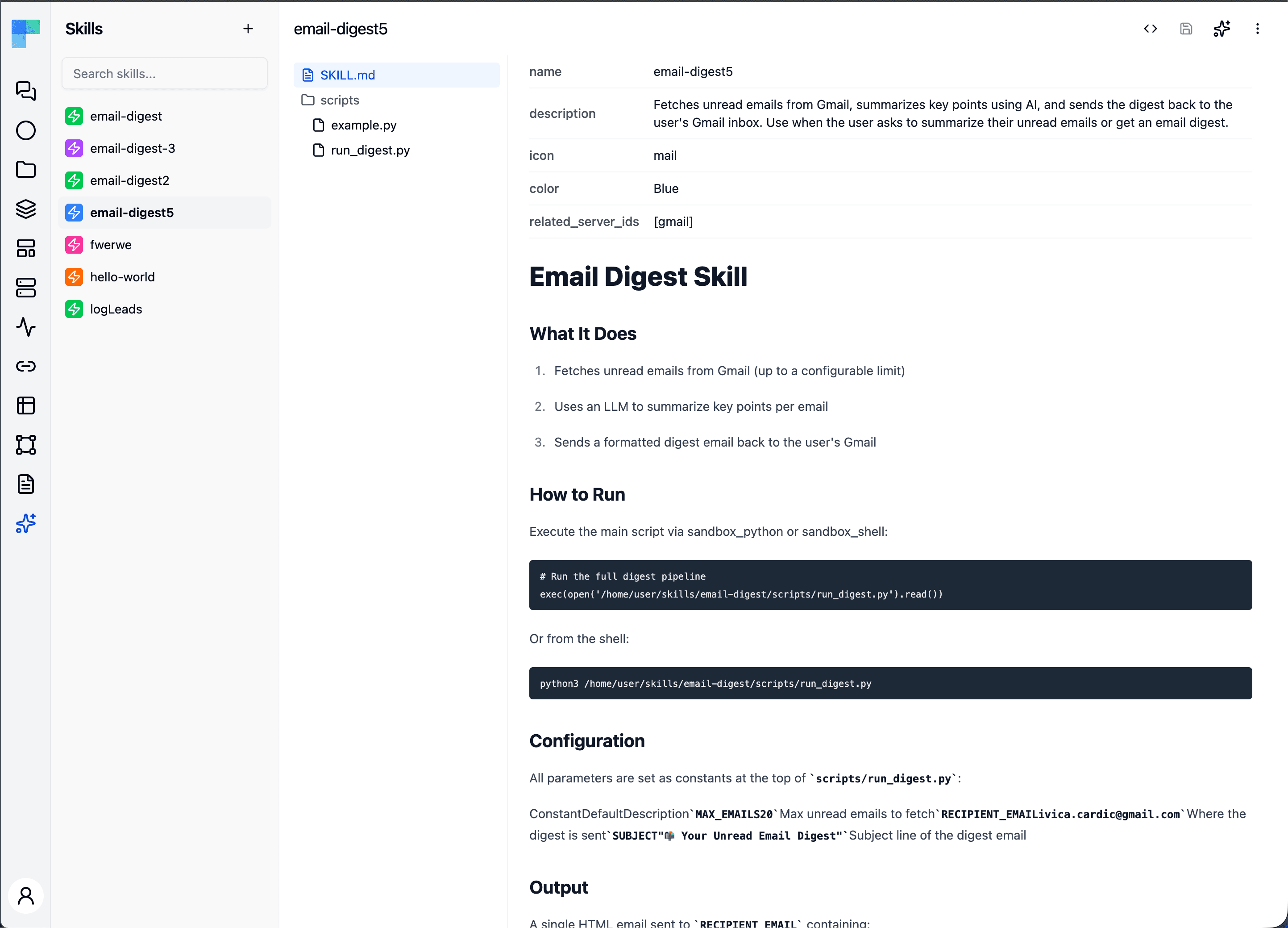 Editing a Skill in ByteChef's built-in file editor
