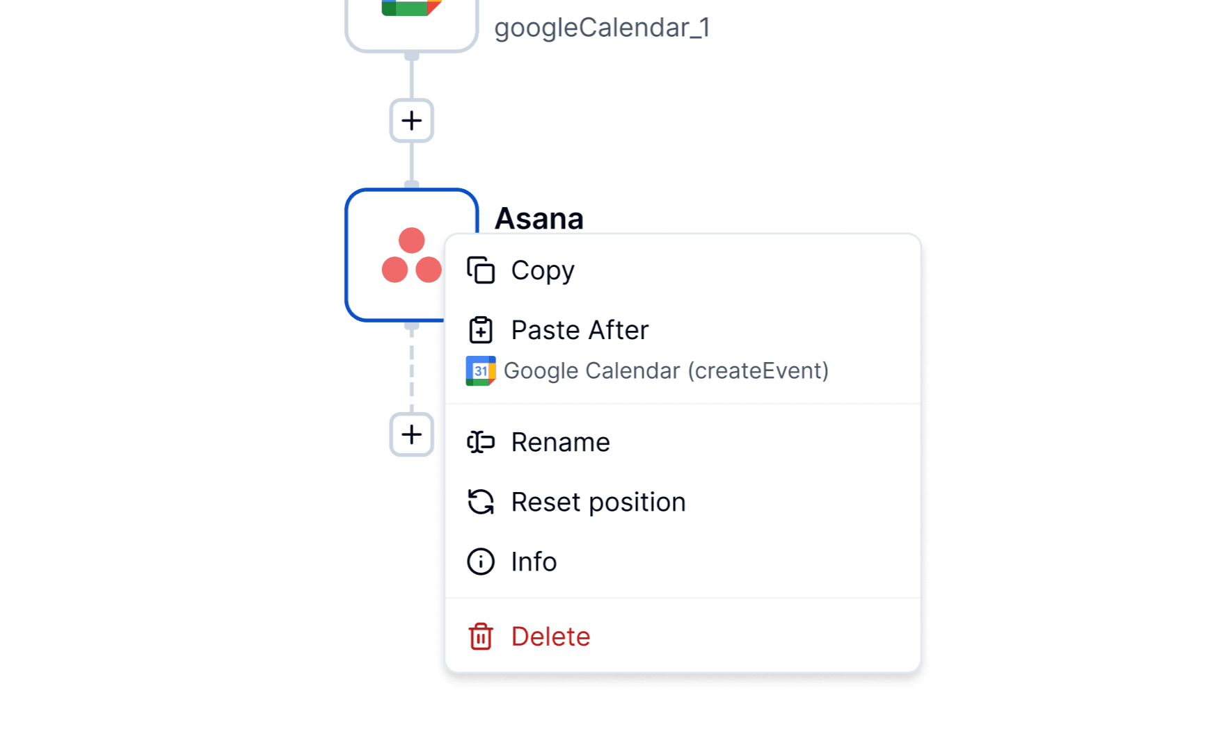 General action node context menu options